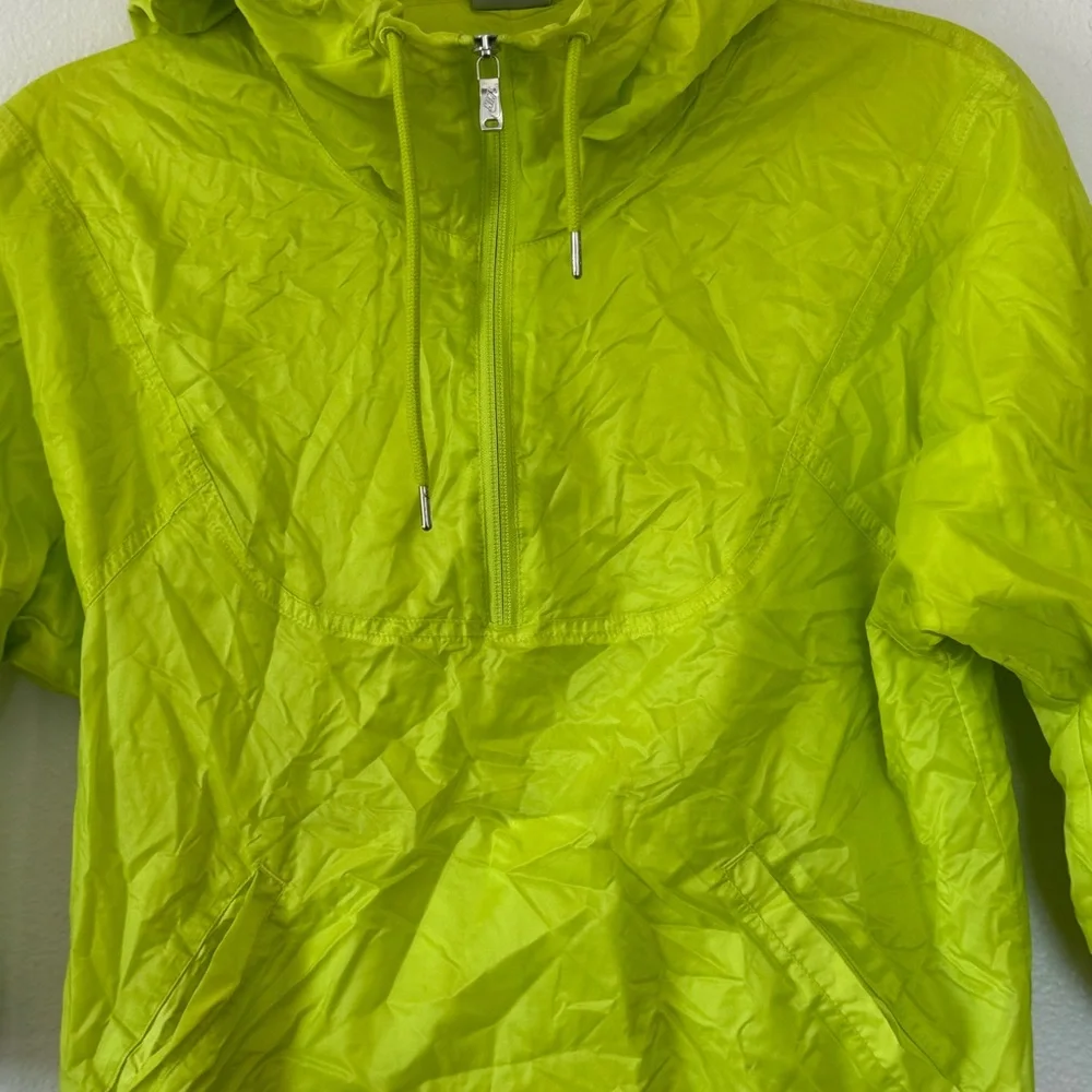 Nike Neon Green Yellow Packable Hooded Windbreaker Crop Jacket Semi Sheer S - Picture 2 of 8